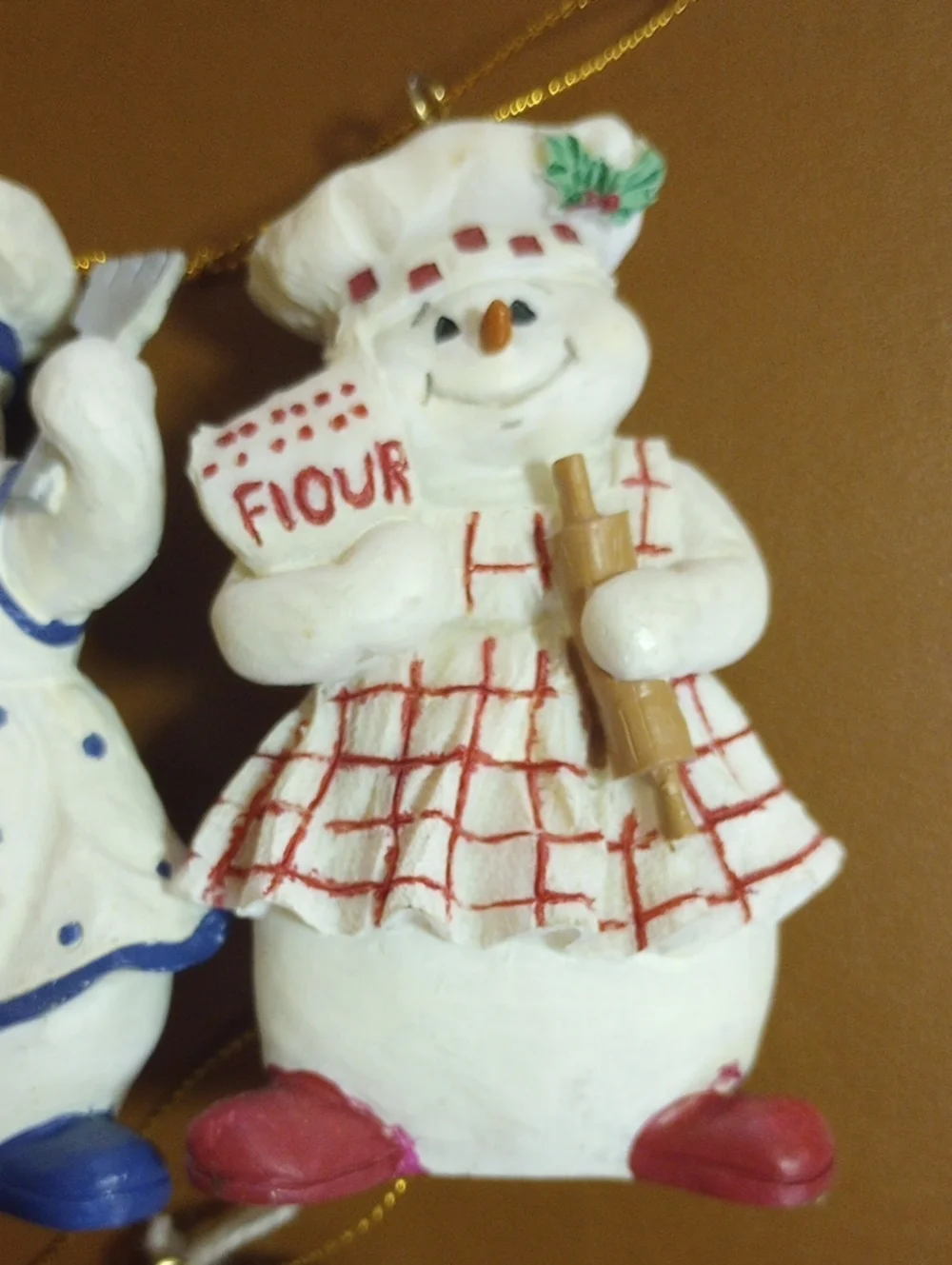 Set of 3 Snowman Chef 3D Christmas Tree Holiday Ornaments. White Red Green Blue